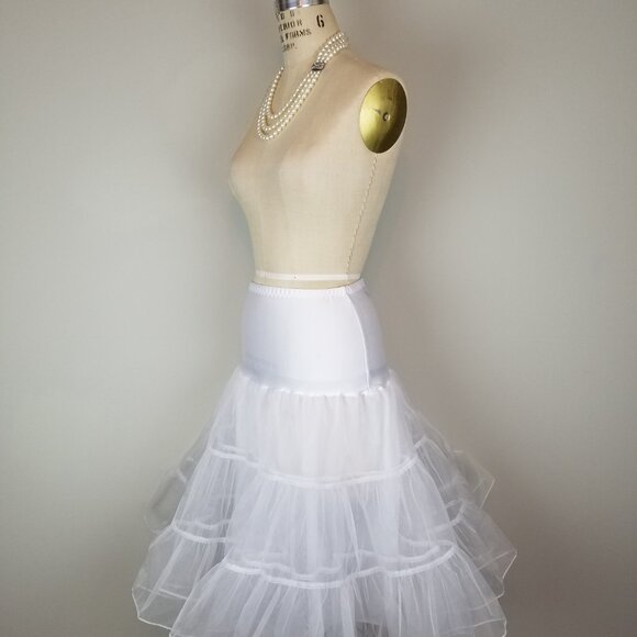 Vintage Style White Sheer Ruffled Petticoat Crinoline 2 Layers Lined * Small - Picture 3 of 8